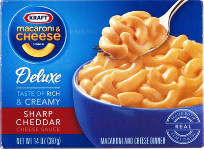 Kraft Deluxe Sharp Cheddar Macaroni & Cheese Dinner for Dorm Study Snacks and Quick Late-Night Fuel