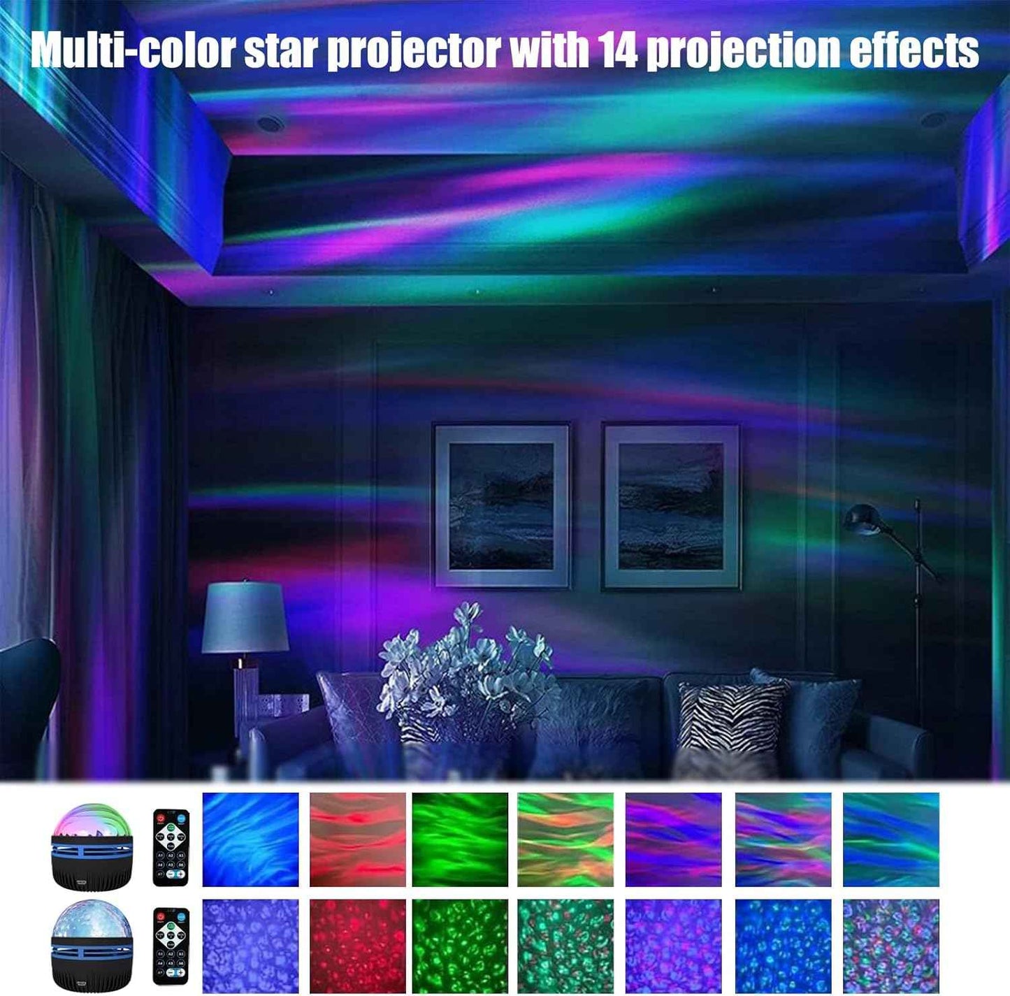 Northern Glow Aurora Projector – Statement 3-Inch Art Deco Black Dome for Bedroom Walls and Ceilings