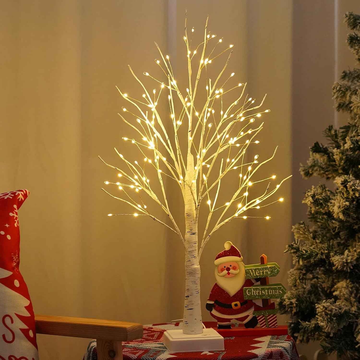 Mavques Flameless Birch Tree – Safe Night Light for Bedroom, LED Warm White Glow with Timer