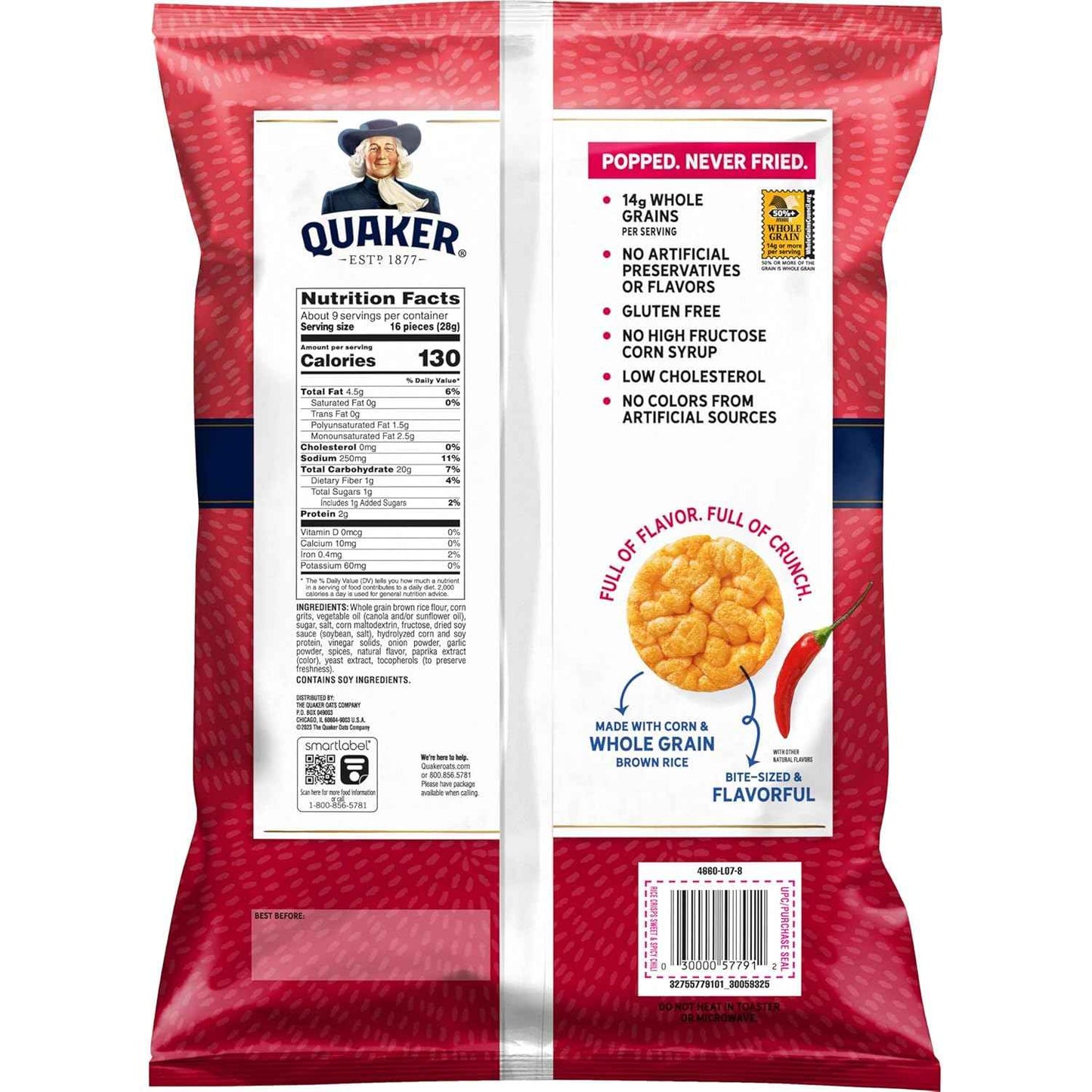 Quaker Rice Crisps Sweet & Spicy Chili – Gluten-Free Lunchbox Snack for School-Age Kids, 8.5 oz Resealable Bag