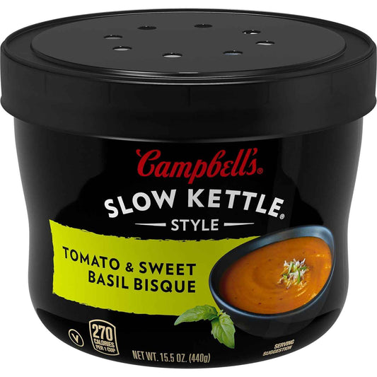 Campbell's Slow Kettle Style Sweet Basil Bisque 15.5 oz Single-Serve Bowl, Warm Pantry Ritual for Rainy Days, Sick Days, and Quiet Recovery