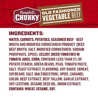 Campbell's Chunky Vegetable Beef Soup, 18.8 Oz Can – Microwaveable Office Lunch Between Meetings, 15g Protein
