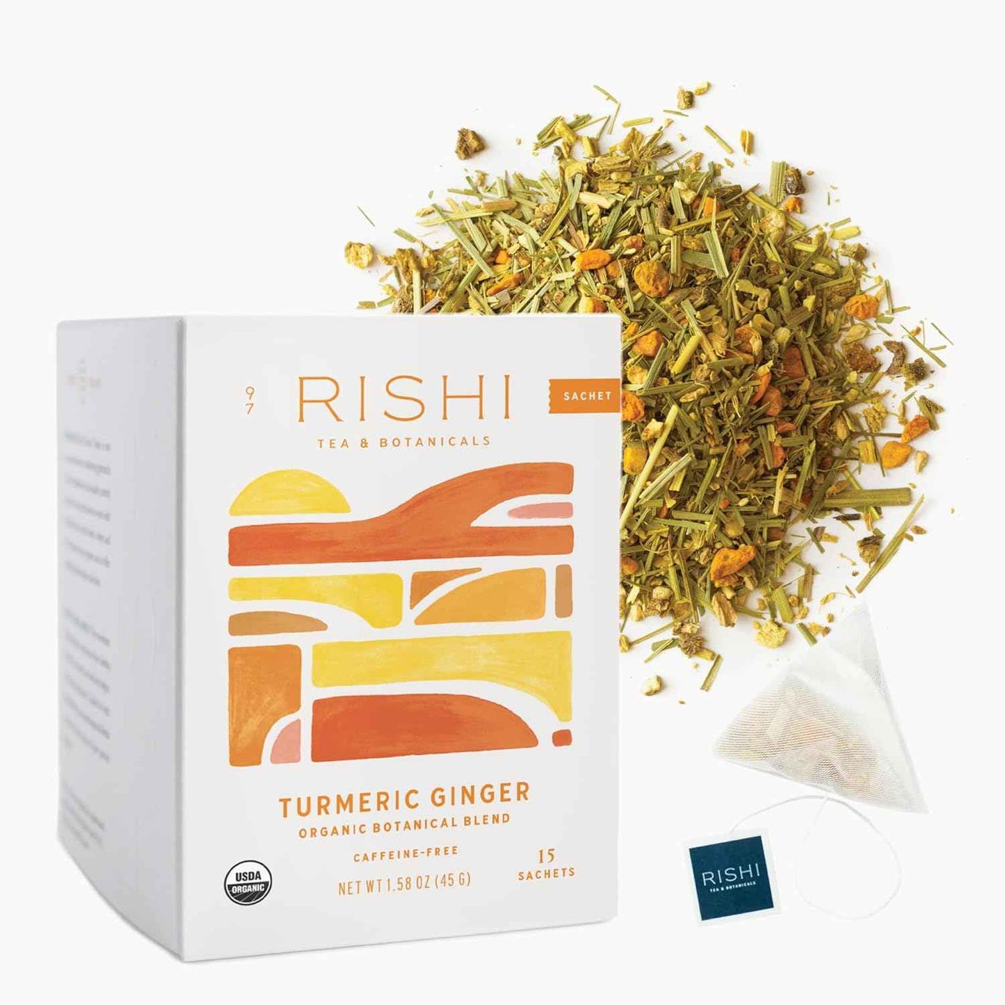Rishi Tea Turmeric Ginger Herbal Tea – Thoughtful Birthday Gift for Her, Elegant Wellness Sachet Tea Set