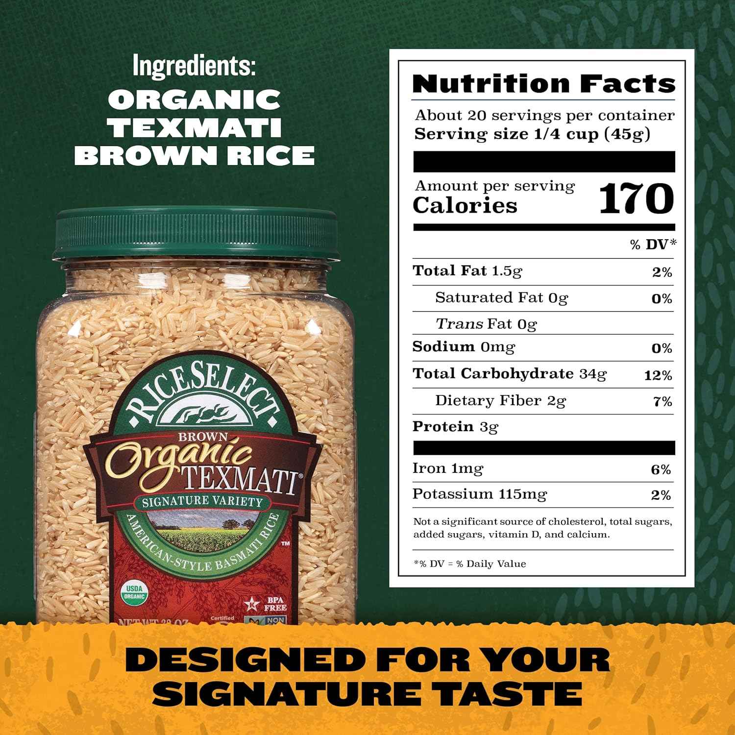 RiceSelect Organic Texmati Brown Basmati Rice – Thoughtful Housewarming Gift for Sustainable Home Cooks, Reusable 32 oz Jar