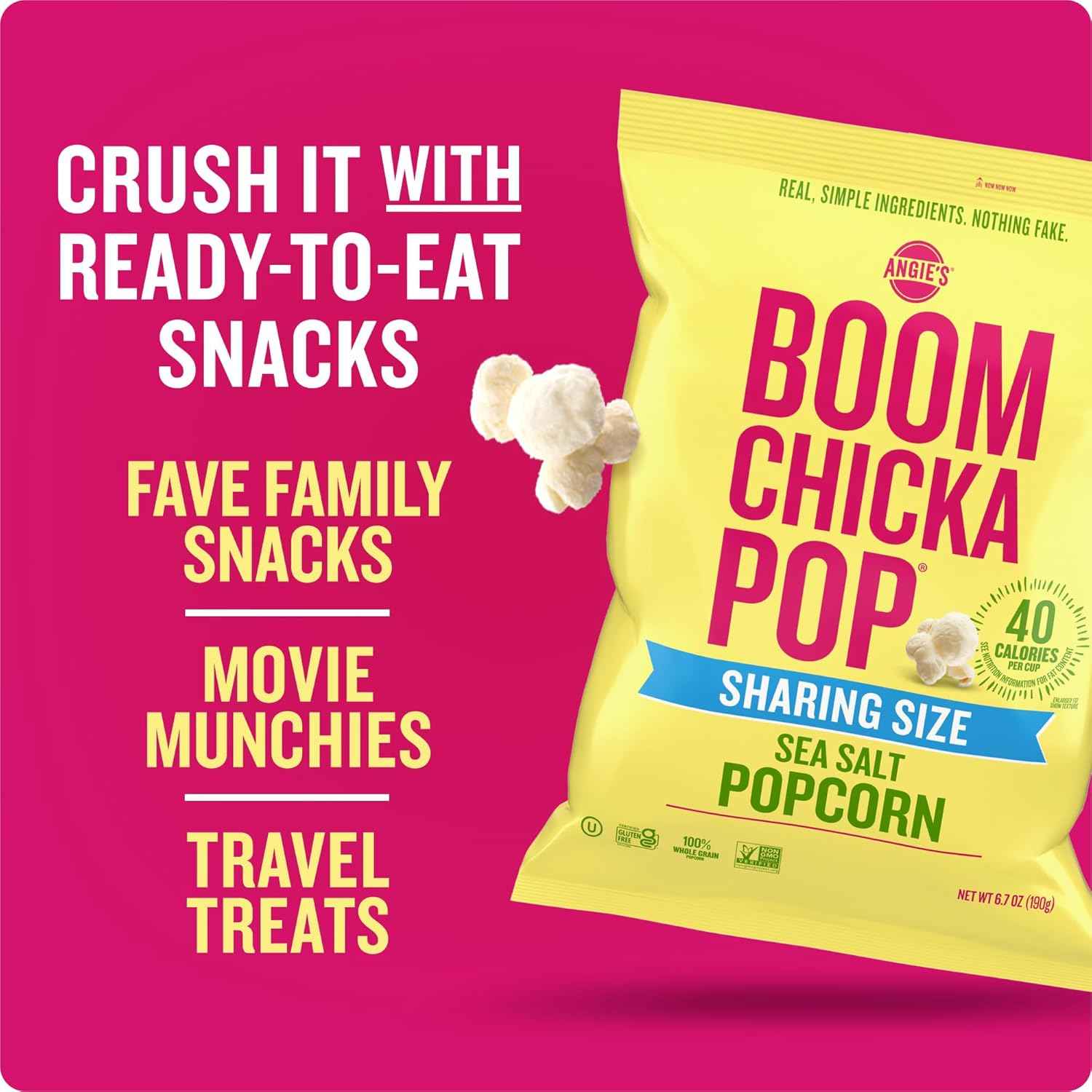 Angie's BOOMCHICKAPOP Sea Salt Popcorn – Thoughtful Hostess Gift for Holiday Entertaining, 6.7 oz Party Bag