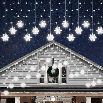 Lumiluxe Snowflake Drop Lights – Backyard Fence and Awning Decor, Linkable 150 LED for Large Coverage