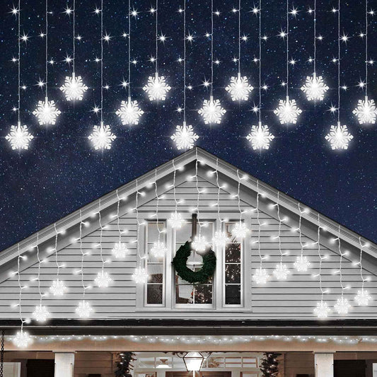 Lumiluxe Snowflake Drop Lights – Backyard Fence and Awning Decor, Linkable 150 LED for Large Coverage