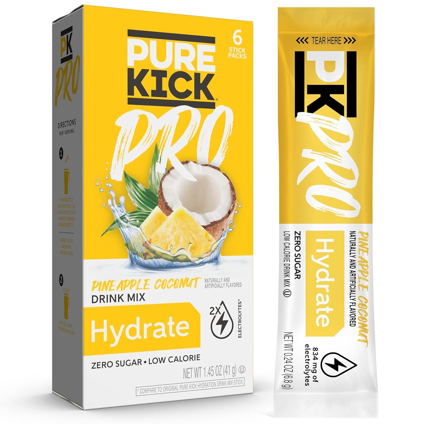 PURE_KICK_PRO_Hydration_Electrolyte_Drink_Mix,_Pineapple_Coconut,_Includes_1_Box_with_6_Packets_in_Each