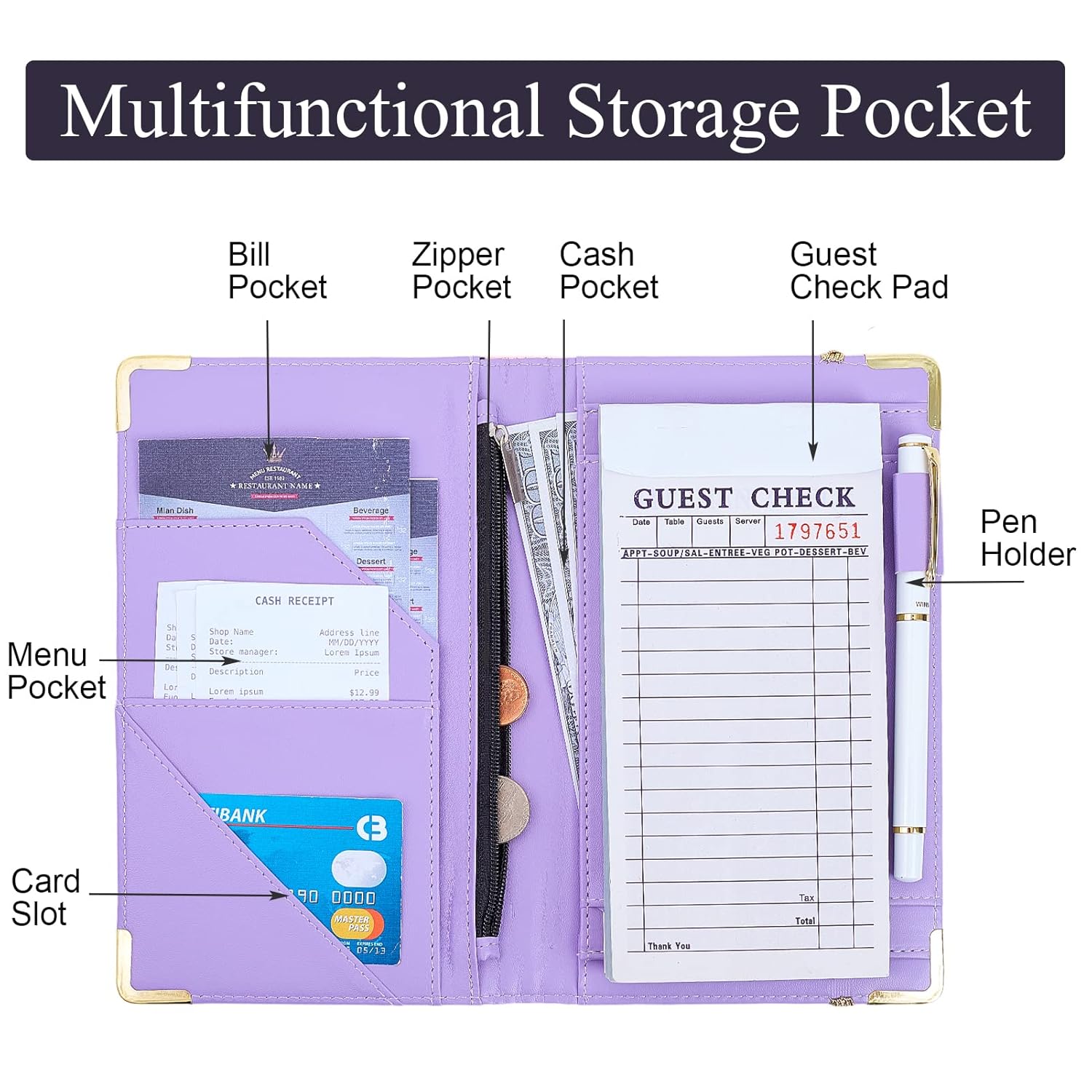 Server_Book_Waitress_Book_with_Money_Pocket_Unique_Glitter_Leather_Server_Books_for_Waitress_Black_Serving_Books_with_Zipper_Pocket_Waiter_Accessories