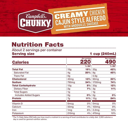 Campbell's Chunky Creamy Cajun Alfredo Chicken Soup – Warm Bowl for Mindful Wind-Down Evenings, 18.8 oz Pantry Can