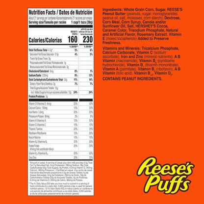REESE'S PUFFS Chocolatey Peanut Butter Cereal – Nostalgic Gift Basket Pick for Chocolate Peanut Butter Lovers