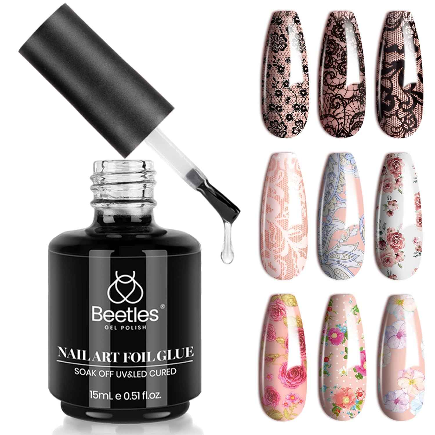 Beetles Foil Transfer Gel for Nails – Valentine's Day & Holiday Gift for Women, LED Lamp Curing 15ml Soak-Off Nail Art Glue
