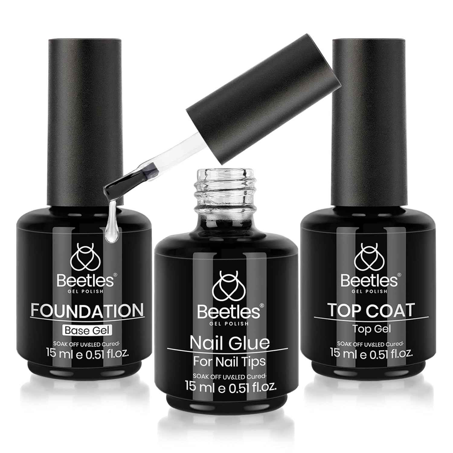 Beetles 9-in-1 Nail Glue Set – Clutter-Free Vanity Essential, One Bottle Replaces Six Separate Nail Products