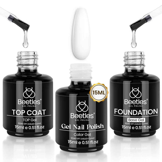Beetles 3-Step Gel Nail Set – Simple Base Coat White Polish and No Wipe Top Coat for an Uncluttered Vanity