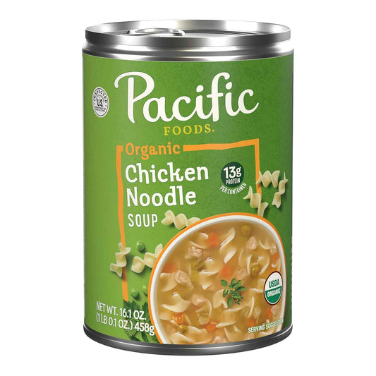 Pacific Foods Organic Chicken Noodle Soup, 16.1 oz Can – Quick Microwaveable Lunch for Busy Workdays