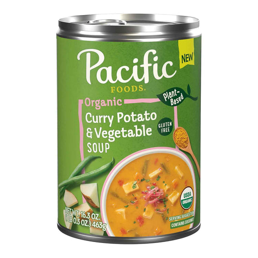 Pacific Foods Organic Curry Potato and Vegetable Soup, 16.3 oz Can – School Lunch Soup for Picky Eaters