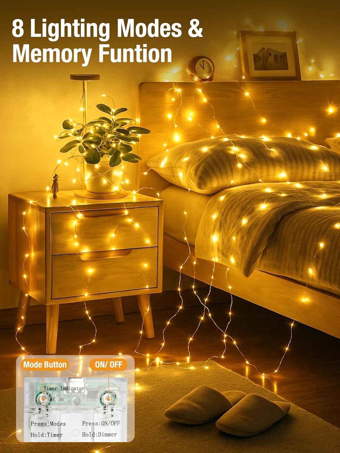 btfarm Fairy Lights – Patio and Balcony Decor with USB or Battery Power, Waterproof Wire
