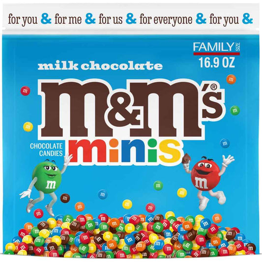 M&M'S MINIS Milk Chocolate Candy – Family Size Snack for Kids' Playroom and Pantry, 16.9 oz Resealable Bag