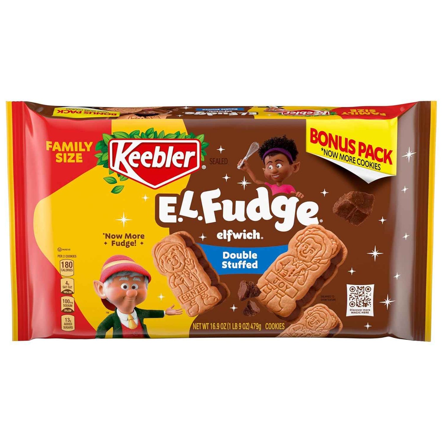 Keebler E.L. Fudge Double Stuffed Elfwich Cookies – Lunchbox Snack Pack for Kids' School Lunches, 16.9 oz Family Size