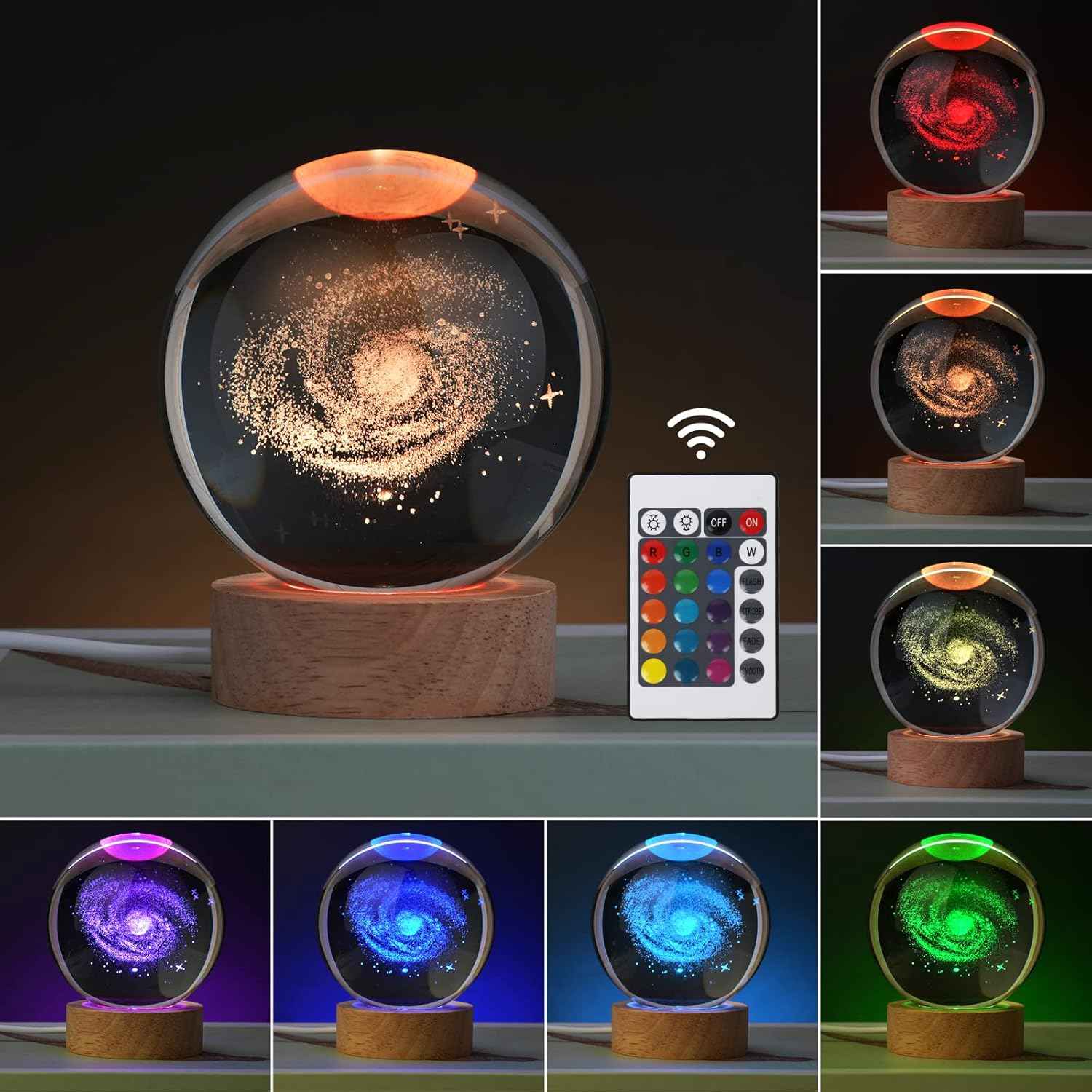 [Brand Name] Galaxy Crystal Ball Night Light - Thoughtful Birthday Gift for Her, 16 Color Changing Lamp with Remote