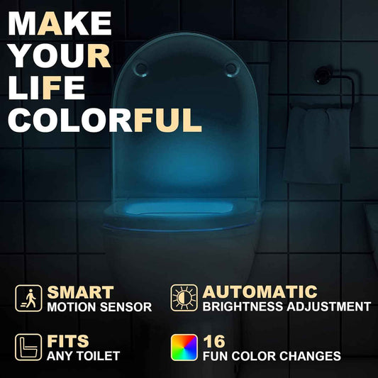 Toilet Light Motion Sensor 16 Colors (2 Pack) – Colorful Ambient Bathroom Decor for Master and Guest Bath, Modern Glow Accent