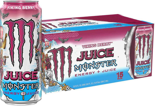 Monster Energy Juice Viking Berry Energy + Juice Drink, 16oz Cans for Late-Night Study Sessions and College Dorm Focus, 15 Pack