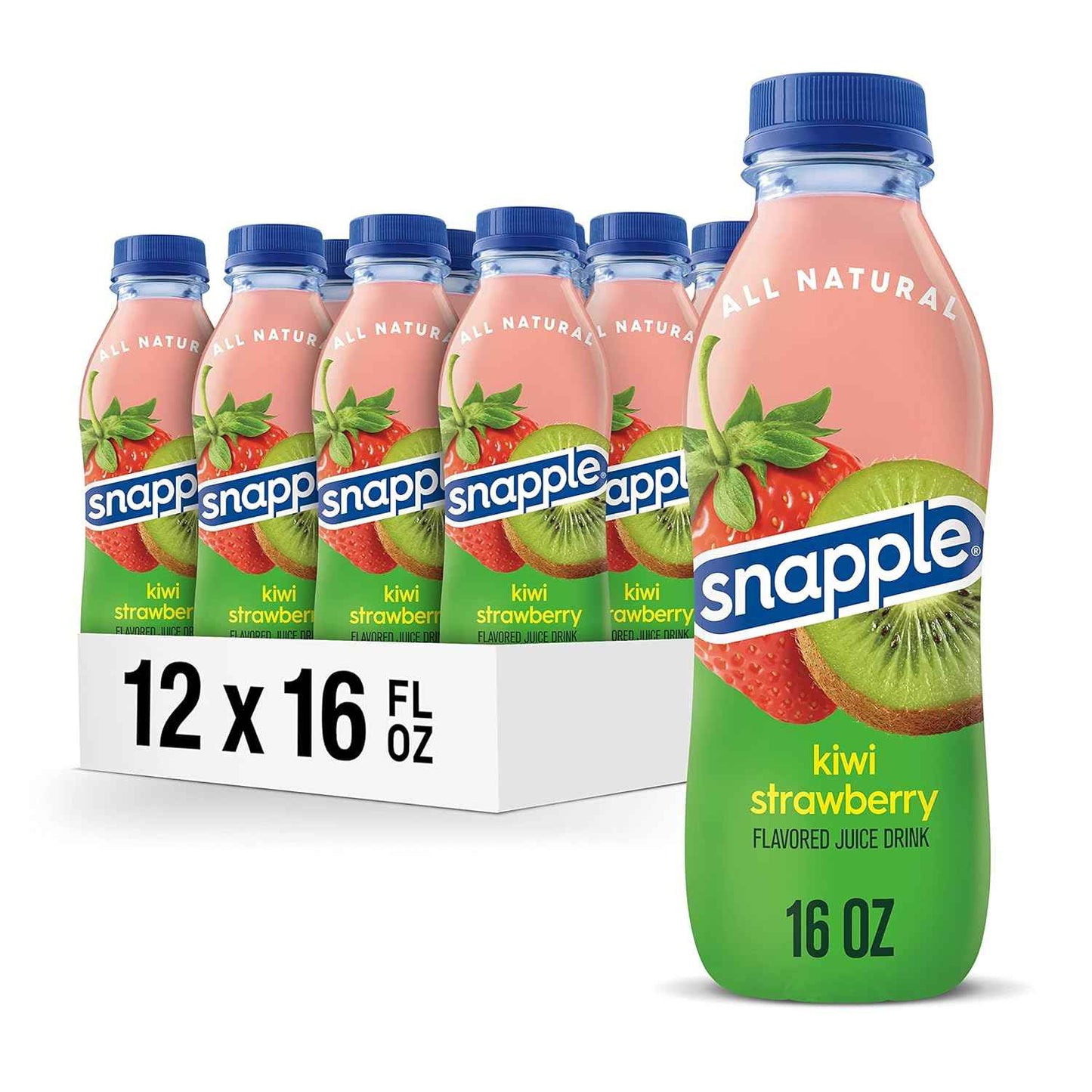 Snapple Kiwi Strawberry Juice Drink 16oz Bottles Pack of 12 - All Natural Better for You Pantry Staple for Health Conscious Families
