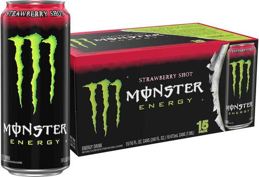 Monster Energy Strawberry 16oz Cans, Pack of 15 – Late-Night Study & Gaming Focus Fuel for College Students