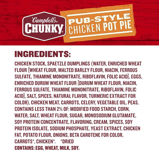 Campbell's Chunky Pub-Style Chicken Pot Pie Soup, 18.8 oz Can – 16g Protein Power Lunch for Busy Commuters Between Meetings