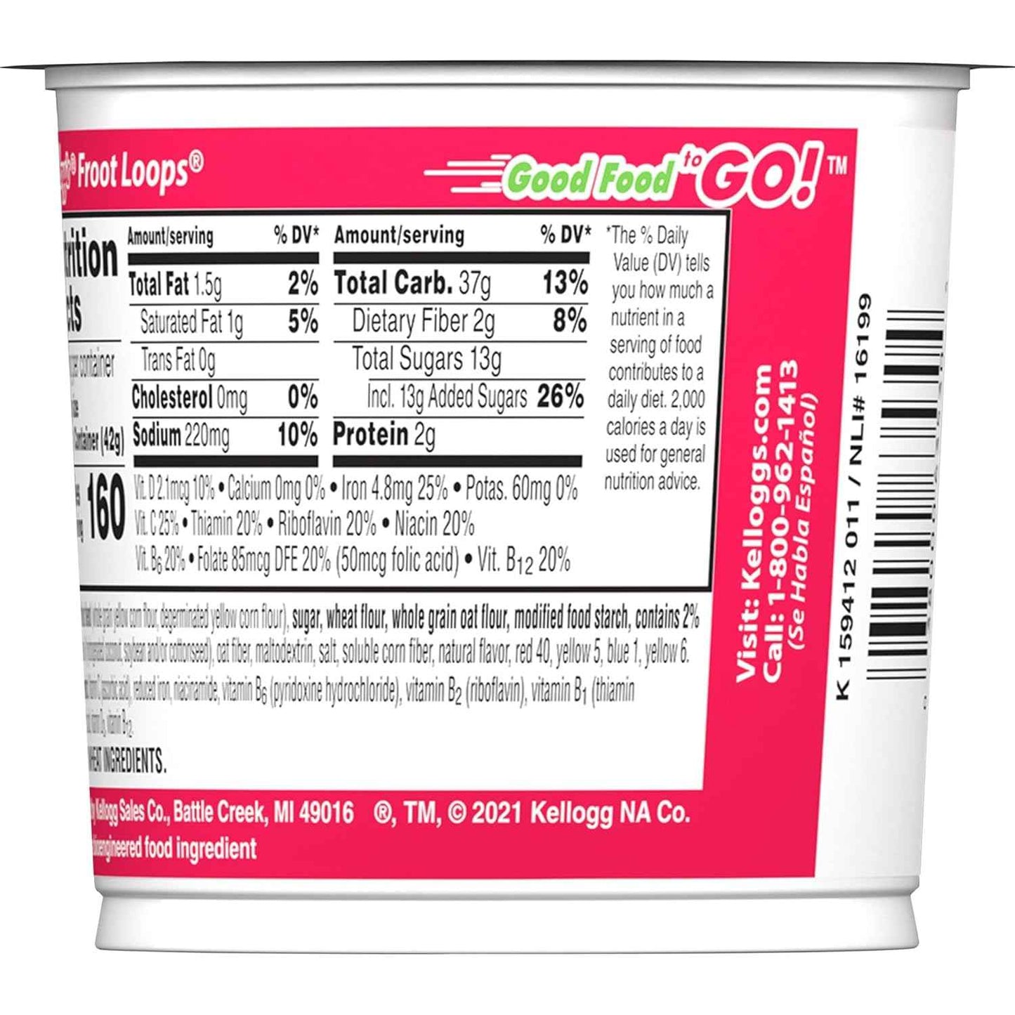 Kellogg's Froot Loops Cereal Cups – Lunchbox Snack for Kids, 12 Single-Serve 1.5oz Cups