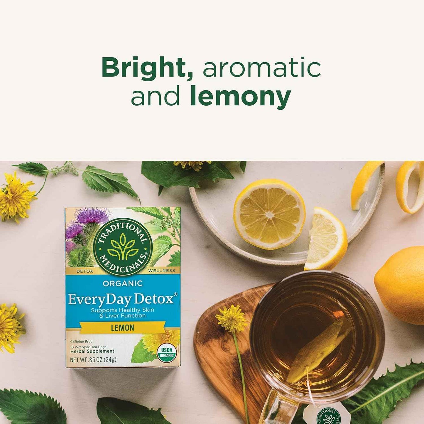 Traditional Medicinals Organic Everyday Detox Lemon Tea – Clean Pantry Staple for a Less-Is-More Kitchen, 16 Bags