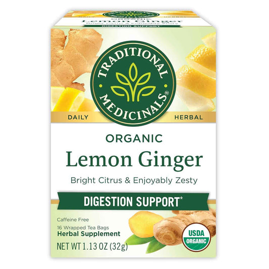 Traditional Medicinals Organic Lemon Ginger Tea – Caffeine-Free Bedtime Herbal Brew for Bloating Relief and Mindful Evenings