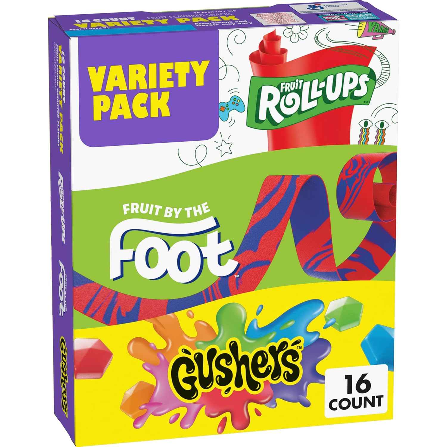 Fruit Roll-Ups, Fruit by the Foot & Gushers Gluten Free Snack Pack – Travel Bag Snack for Long Car Rides, 10.2 oz