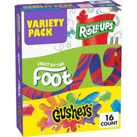 Fruit Roll-Ups, Fruit by the Foot & Gushers Gluten Free Snack Pack – Travel Bag Snack for Long Car Rides, 10.2 oz