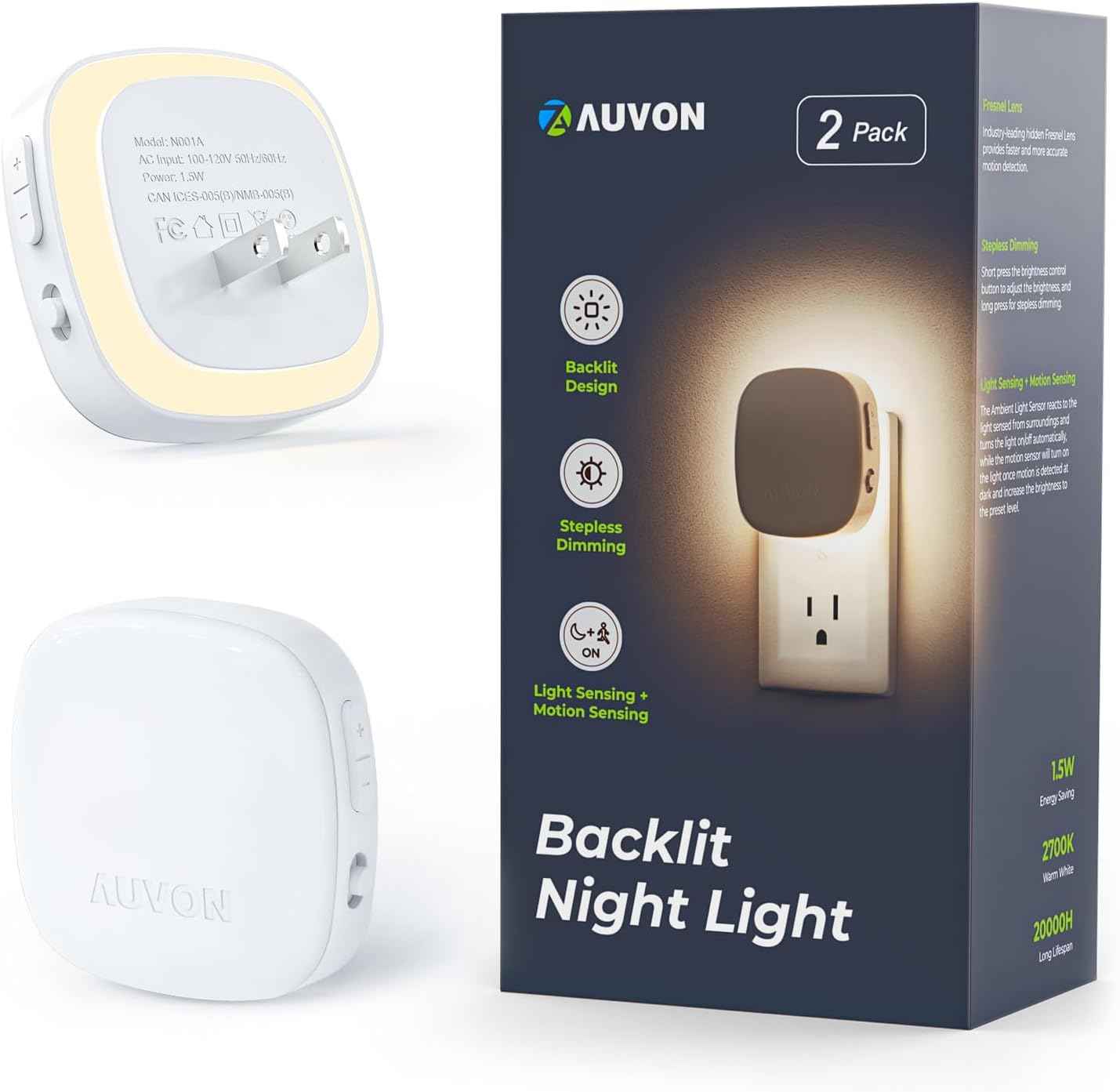 AUVON Plug-in Backlit Night Light with Stepless Dimming – Calming Amber Glow for Bedtime Routine and Wind-Down Ritual