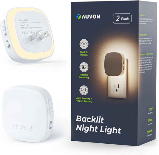 AUVON Plug-in Backlit Night Light with Stepless Dimming – Calming Amber Glow for Bedtime Routine and Wind-Down Ritual