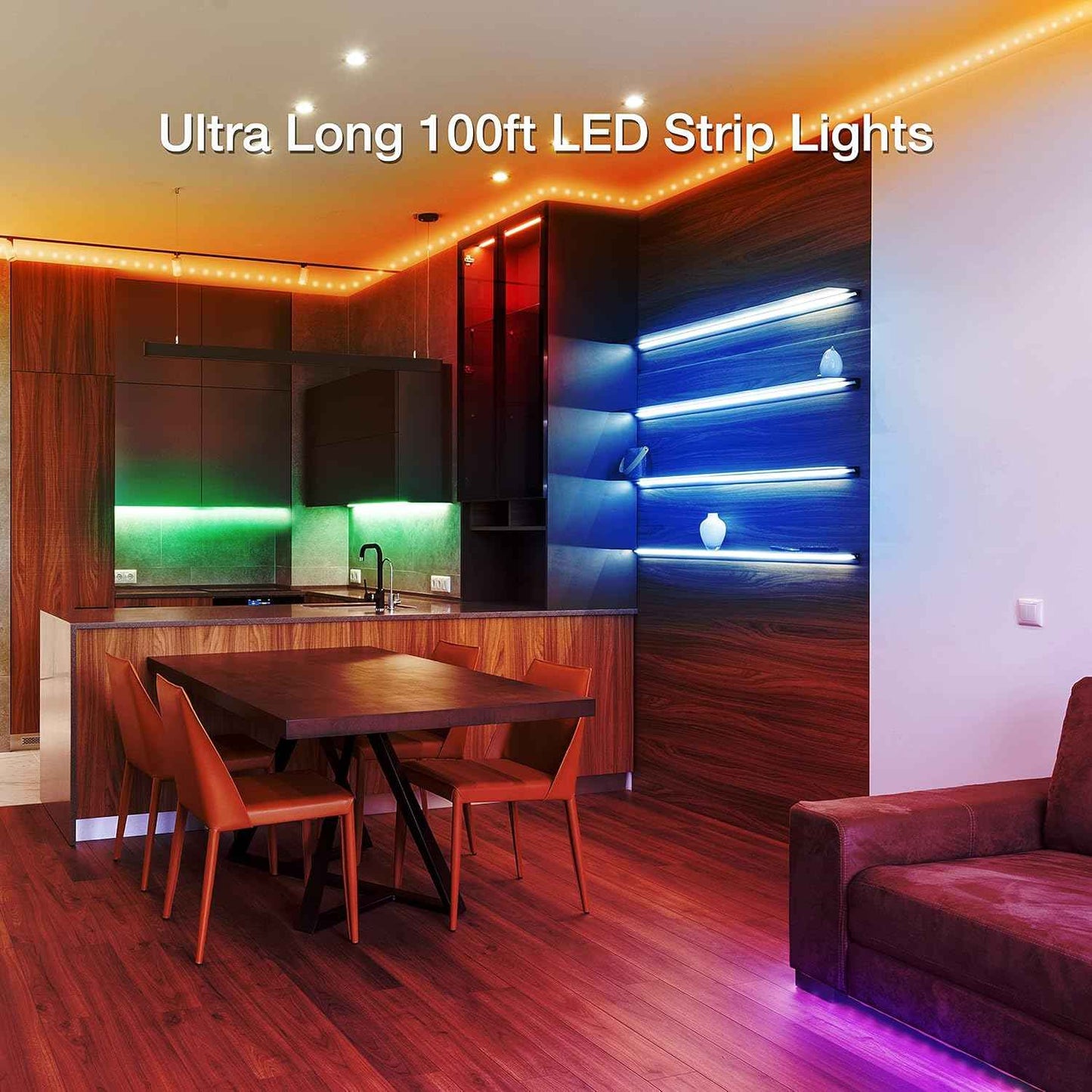 Lumiglow LED Strip Lights 100ft – RGB Bias Lighting for Home Office Desk, Monitor Backlight and Focus Setup