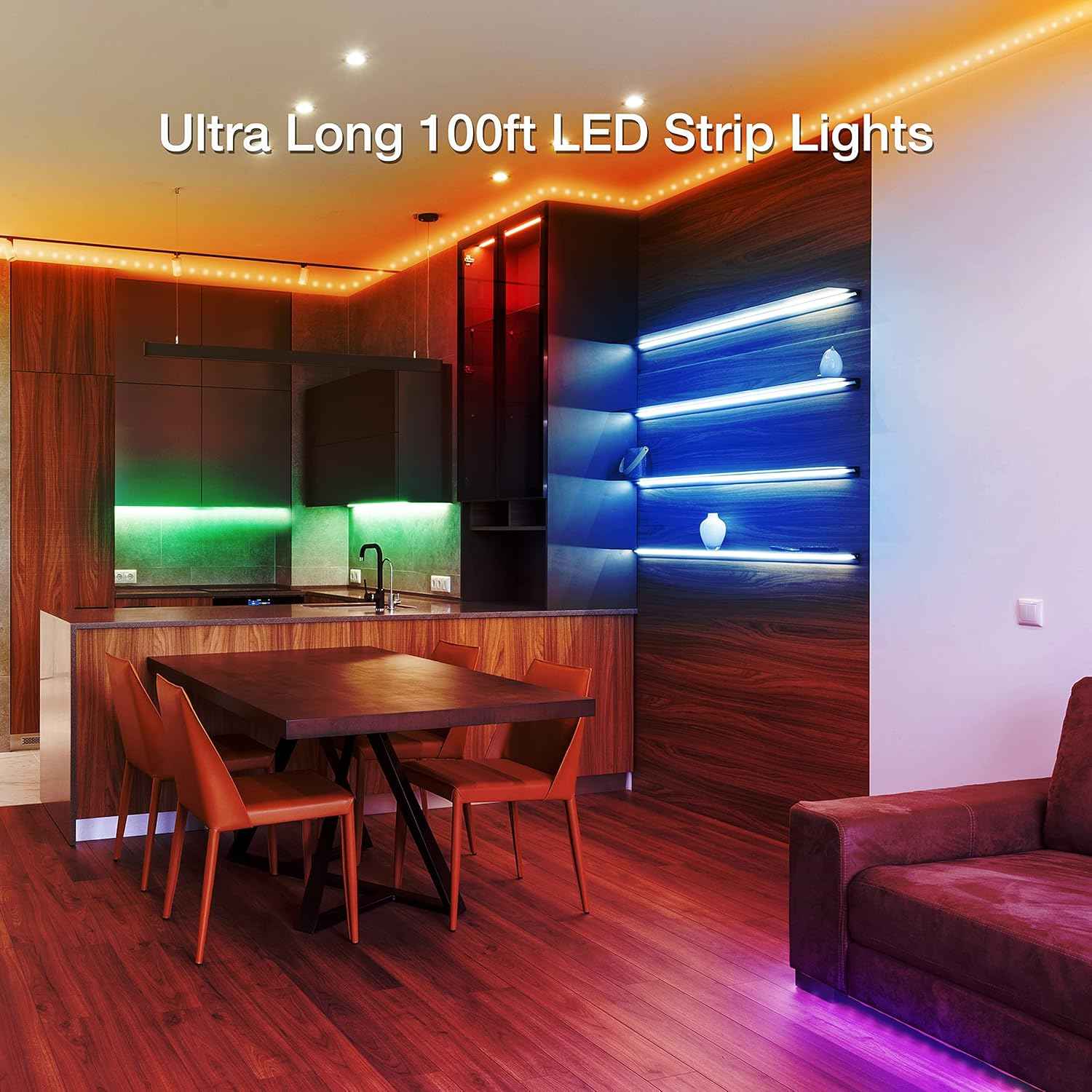 Lumiglow LED Strip Lights 100ft – RGB Bias Lighting for Home Office Desk, Monitor Backlight and Focus Setup