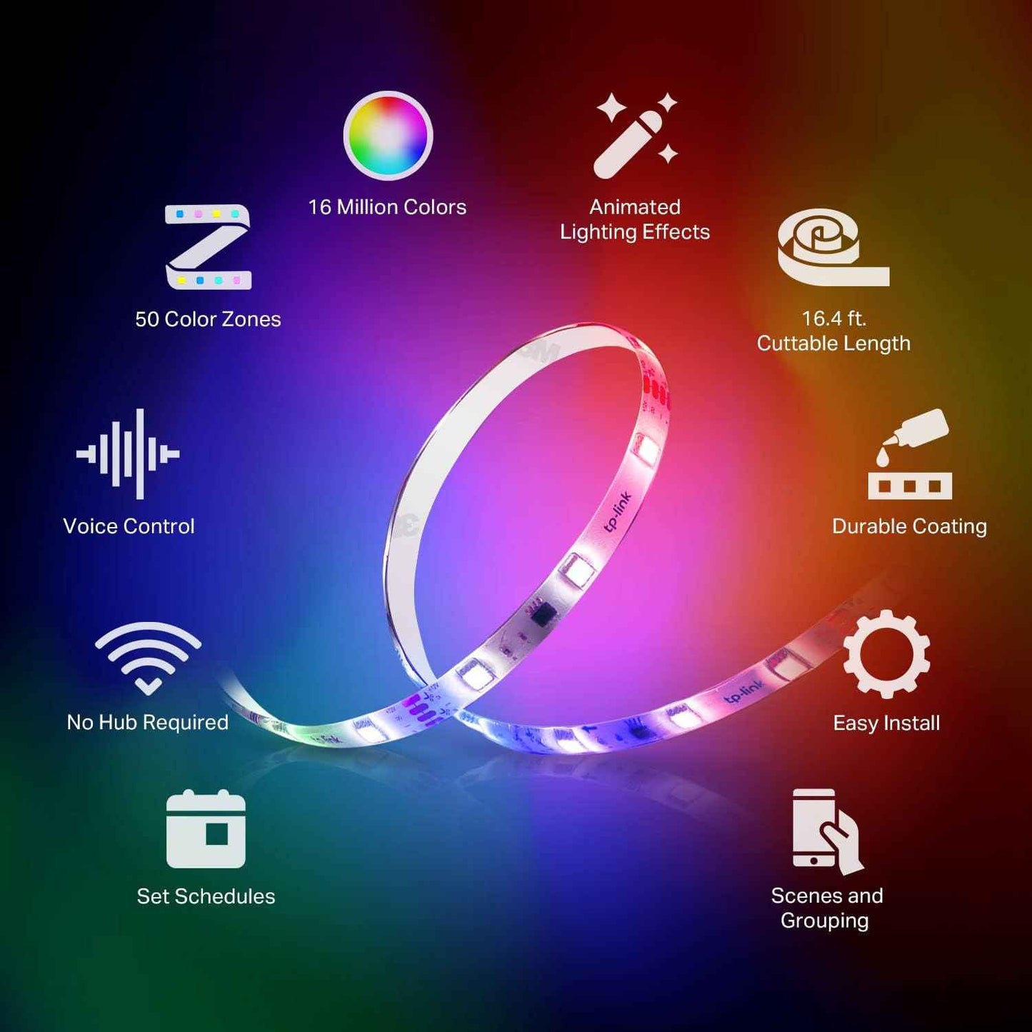 Kasa Smart LED Light Strip 50 Zones RGBIC – Wind-Down and Wake-Up Lighting Schedule, 16.4ft Dimmable Strip for Bedtime Routine