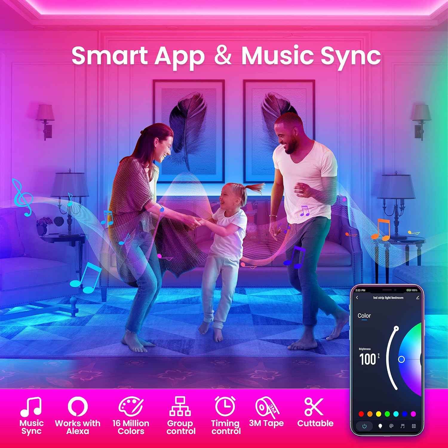 TJOY Smart LED Strip Lights – Cool-to-Touch Kids Room Lighting with Timer and Auto Shutoff