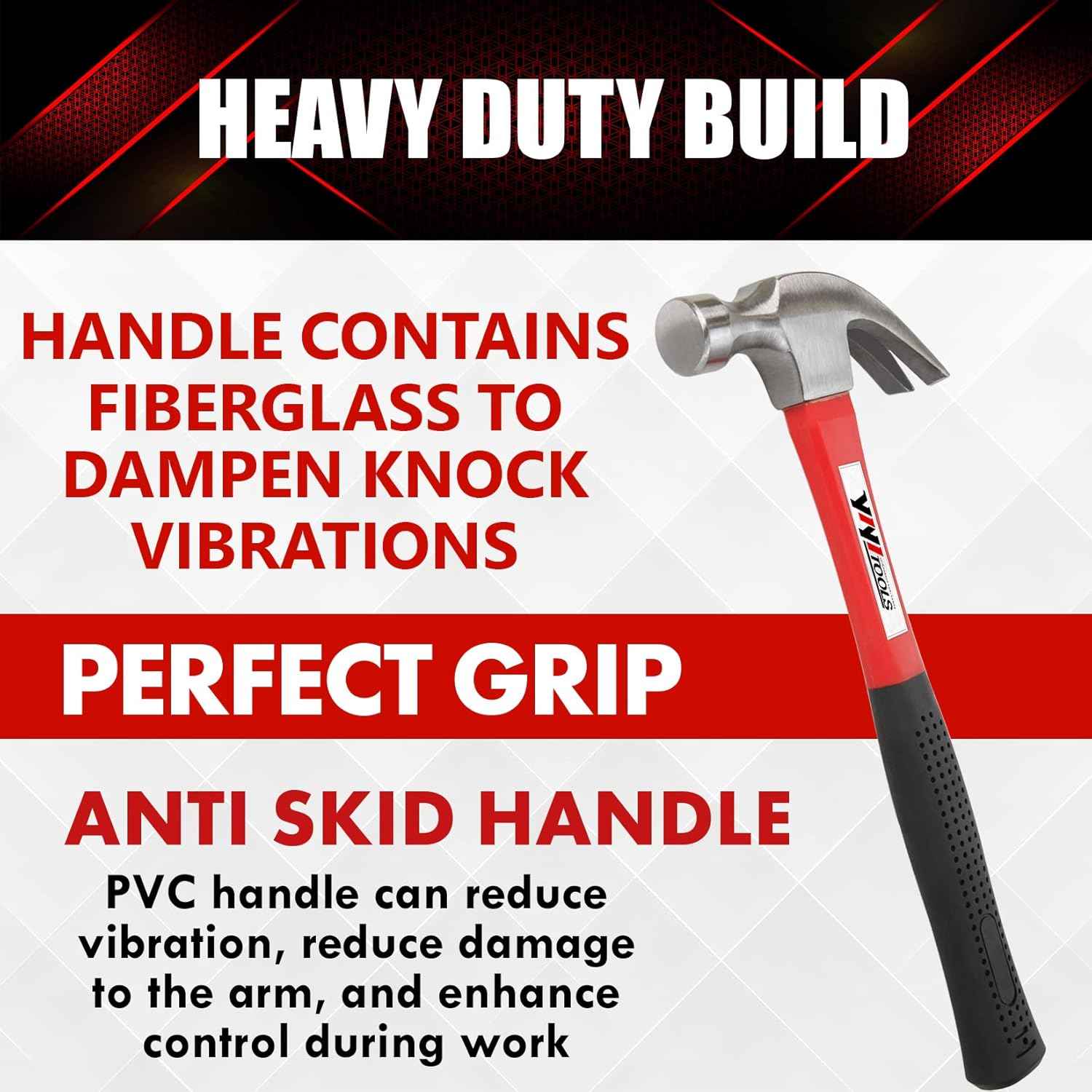 YIYITOOLS 16-oz Rip Hammer with Fiberglass Handle – Durable Tool for Yard and Outdoor Projects