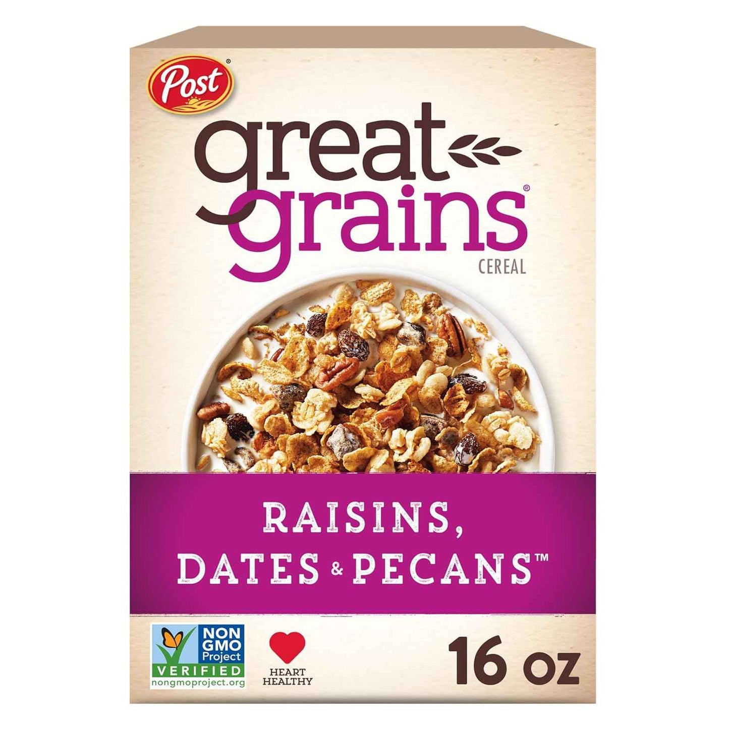 Great Grains Raisin Date Pecan Breakfast Cereal – Fiber Rich Non-GMO Cereal for Cholesterol Conscious Adults, 16 oz