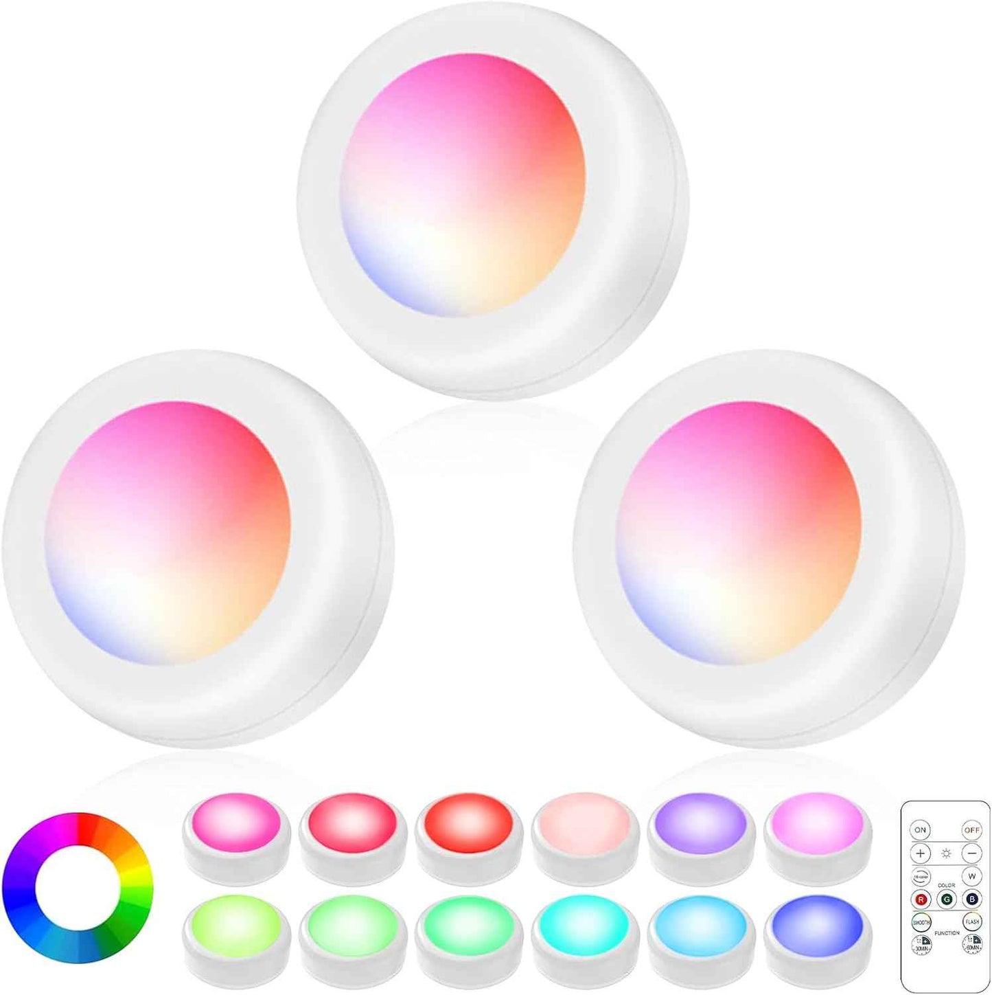 LED Puck Lights with Remote Control – Color-Changing Accent Lighting for Bookshelves, Living Room, and Bar Area