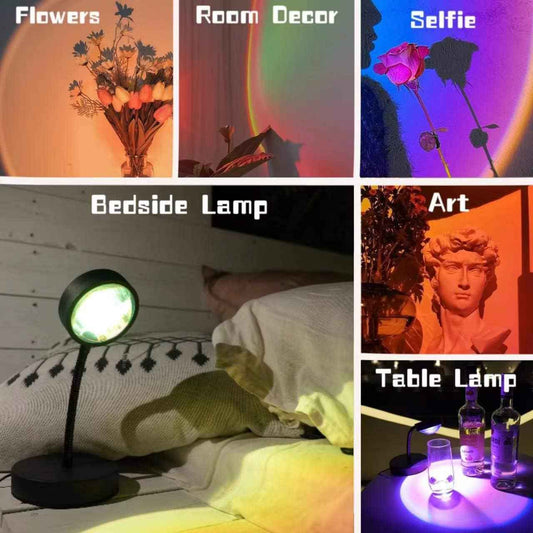 AuroraBeam Sunset Lamp – Aesthetic Bedroom Decor with 16 RGB Colors and 360° Adjustable Beam