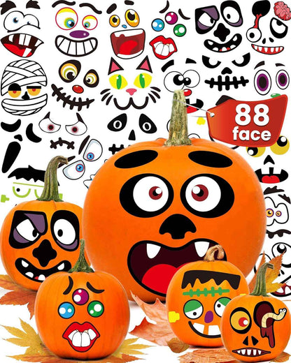 Greingways Reusable Pumpkin Face Stickers for Children, Mess-Free Halloween Craft Activity for Kitchen Table and Kids' Room Art Projects