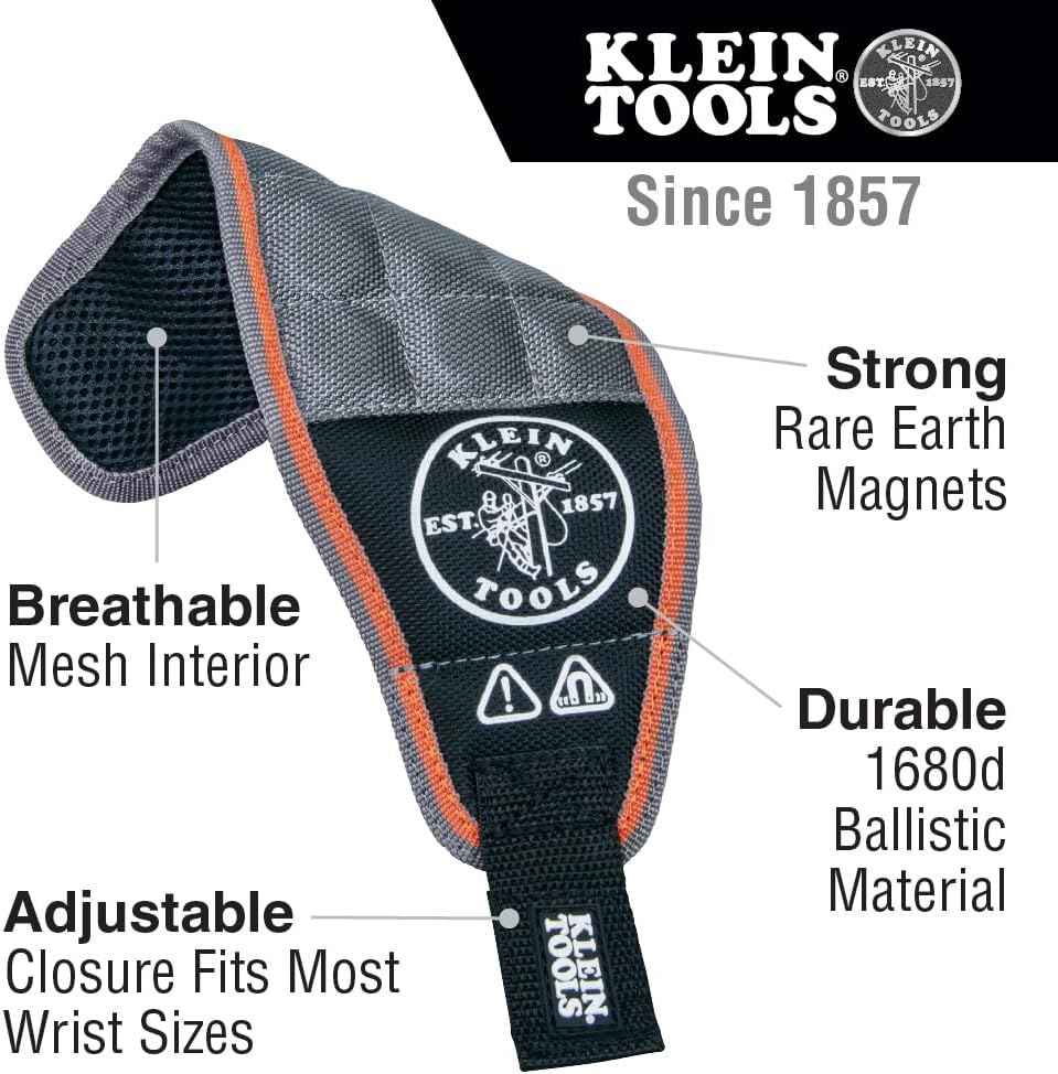 Klein Tools 55895 Magnetic Wristband for Electricians – Hold Screws, Wire Nuts and Bits While Working Overhead