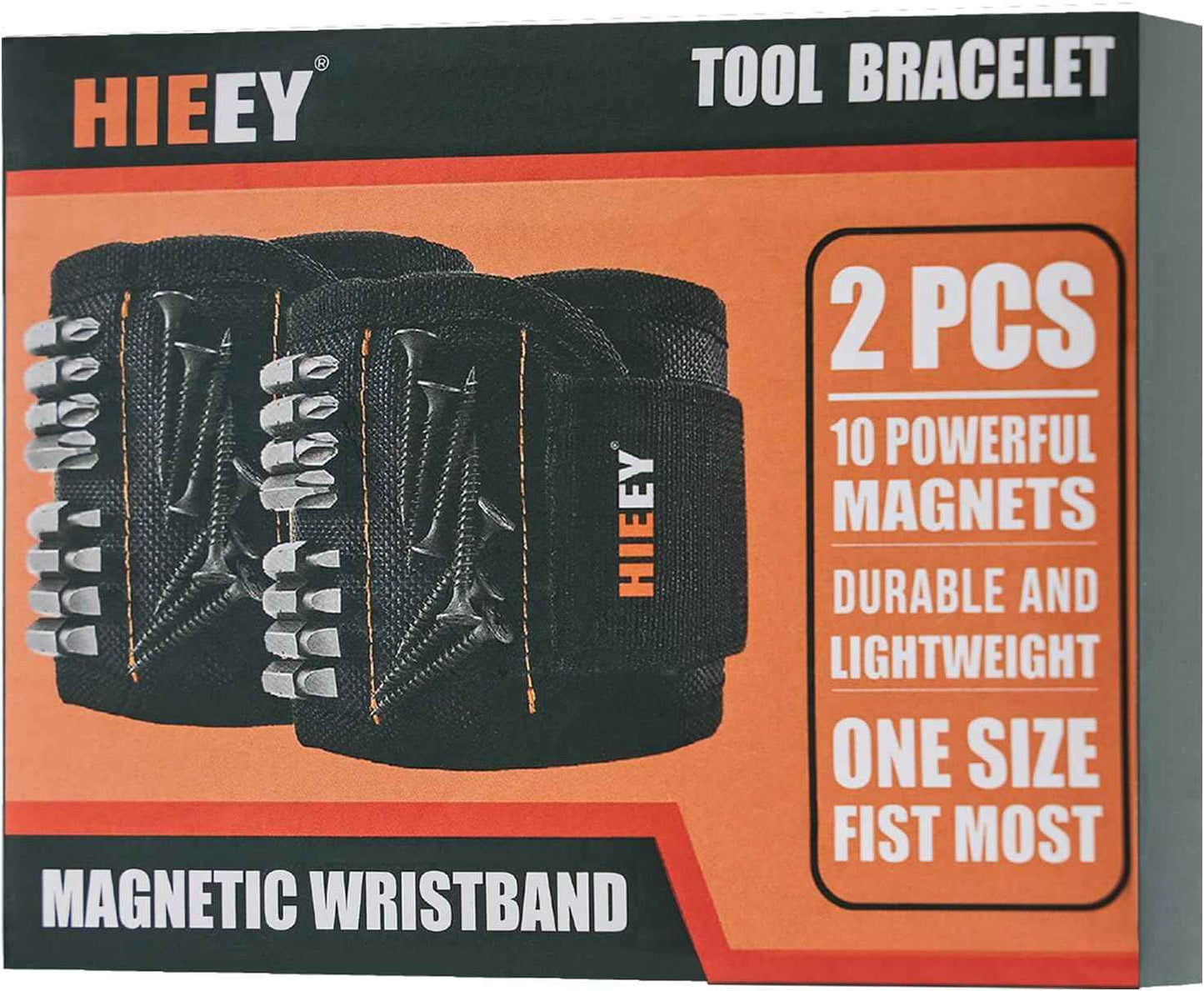 HIEEY 2 Pieces Magnetic Wristband for Holding Screws and Nails – Drop-Free Repair Band for Overhead Work, Reduces Reaching Into Tight Risky Spaces