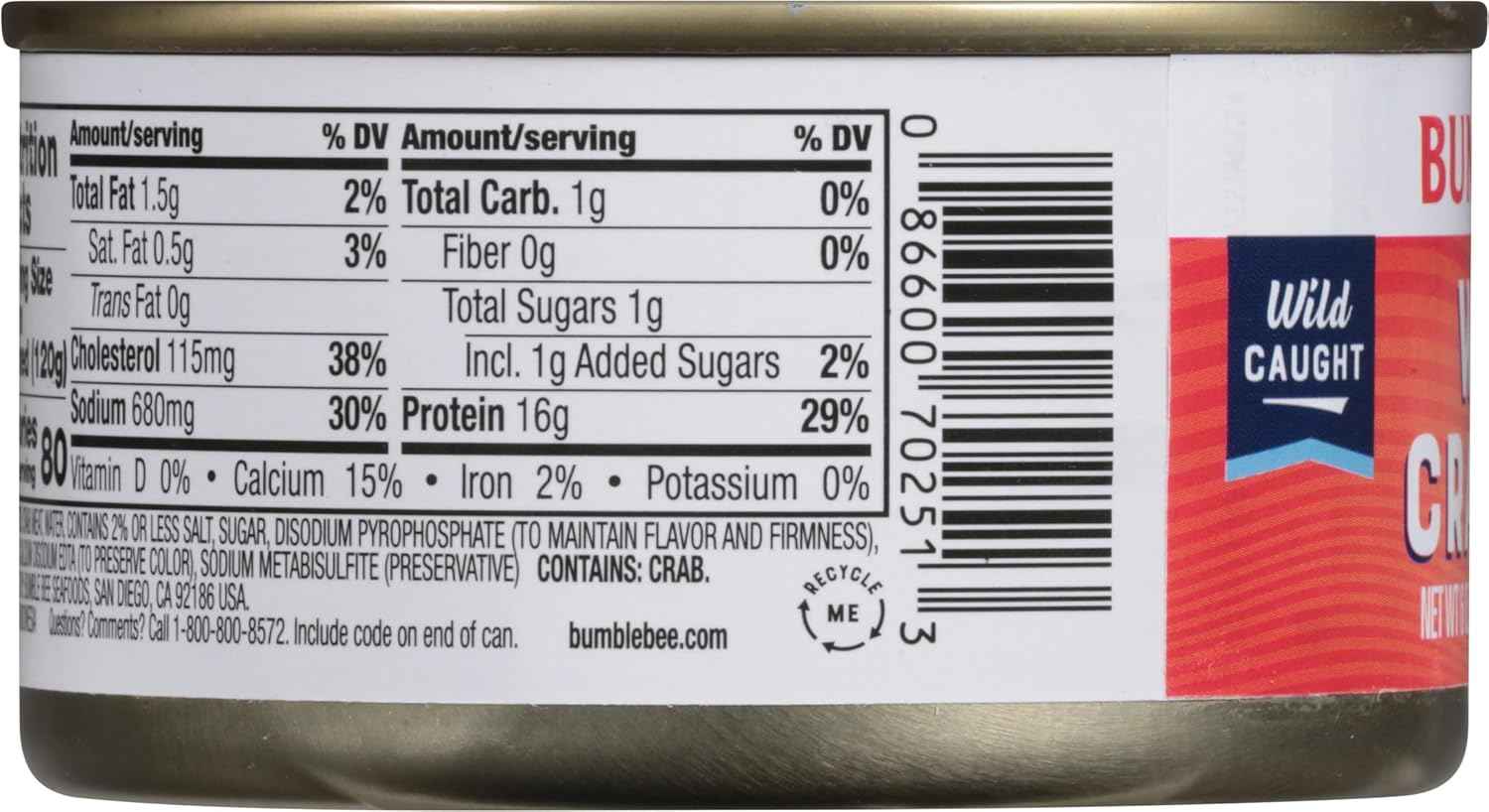 Bumble Bee Canned Crab Meat – 16g Protein Snack for Mindful Eating and Calorie-Conscious Home Chefs