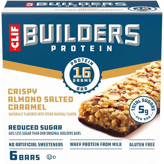 CLIF BUILDERS Reduced Sugar Protein Bar - Portable Peanut Butter Chocolate Energy Bar for Hunting, Fishing, and Backpacking