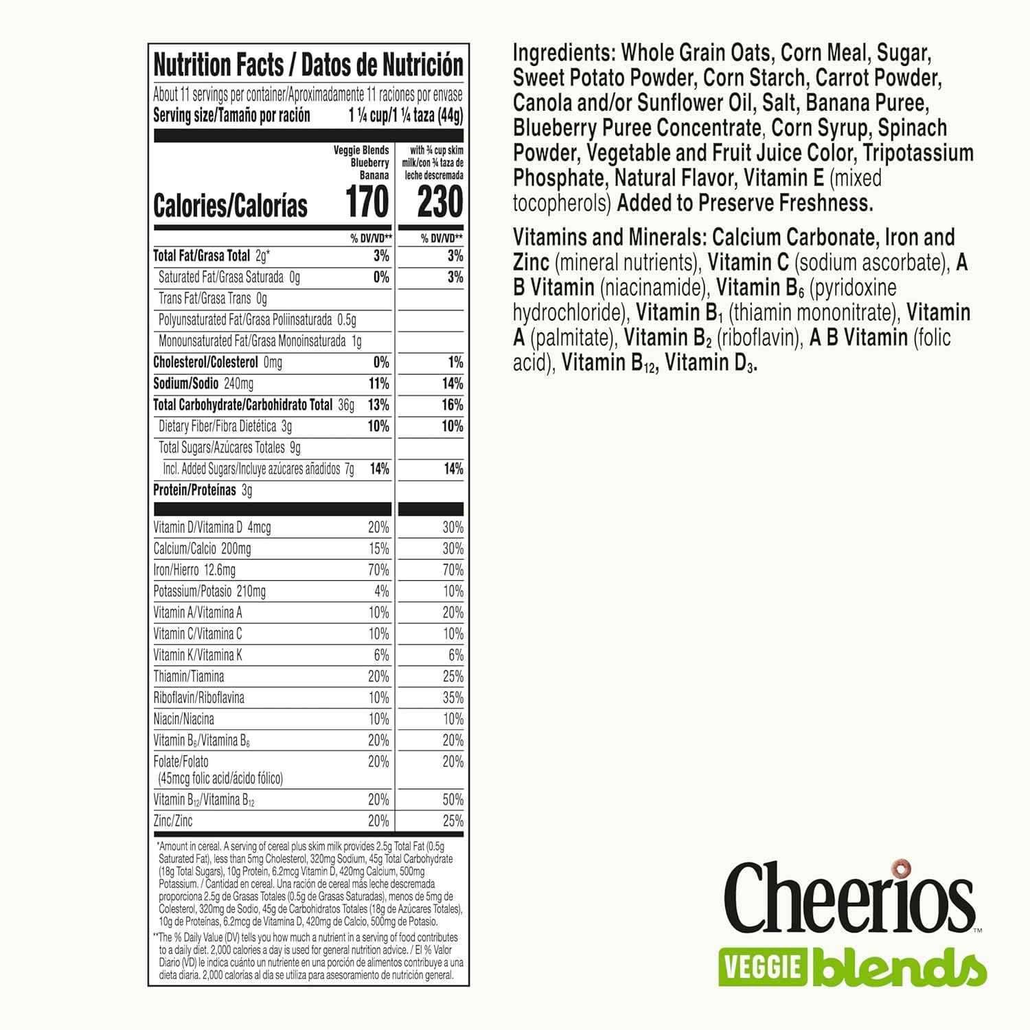 Cheerios Veggie Blends Blueberry Banana Cereal – Toddler-Friendly Gluten Free Cereal for the Breakfast Table and Playdate Snack Bowl